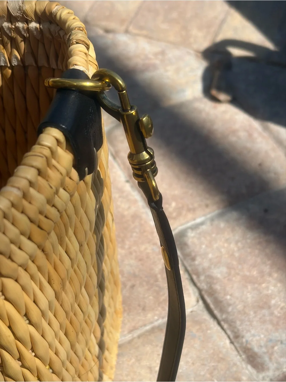 Vintage Wicker Woven Tote with Black Leather Handles